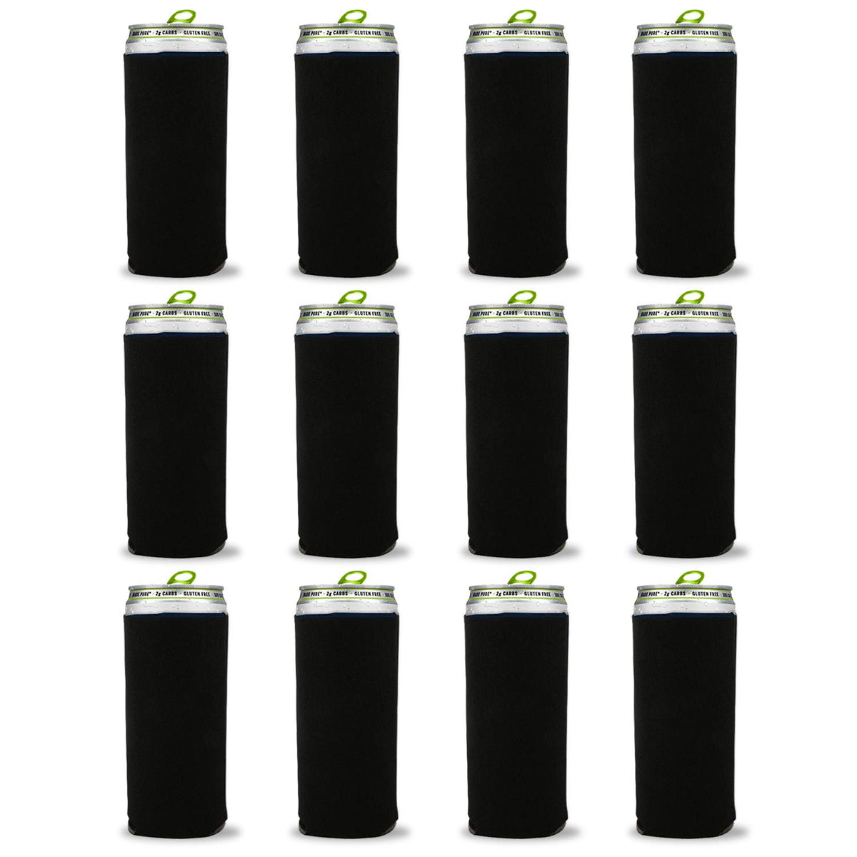 Kropsis Collapsible 12 Oz Slim Can Cooler Sleeves Blank Fabric Scuba Foam (Black, 12)