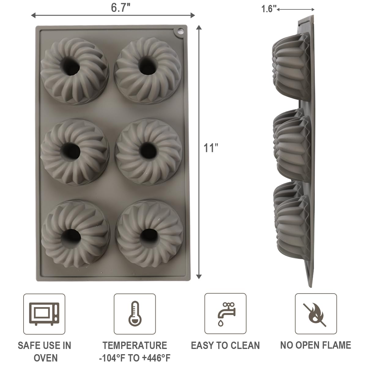 Elesinsoz 3Pcs Mini Bundt Cake Pan, 6-Cavity Thickened Silicone Donut Molds Nonstick Fluted Cake Pans For Baking, Mini Tube Cake