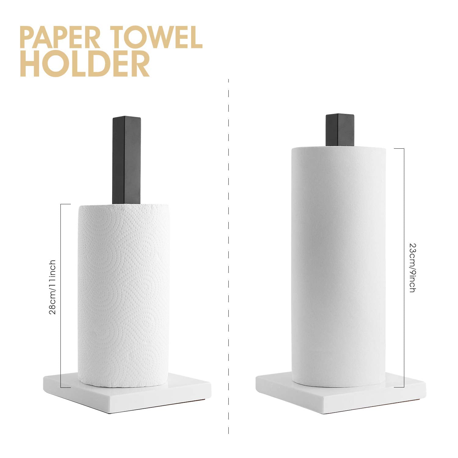 Lutavoy Paper Towel Holders Kitchen Standing Paper Towel Roll Holders With Marble Base Copper Plated(Kz60Black&White)