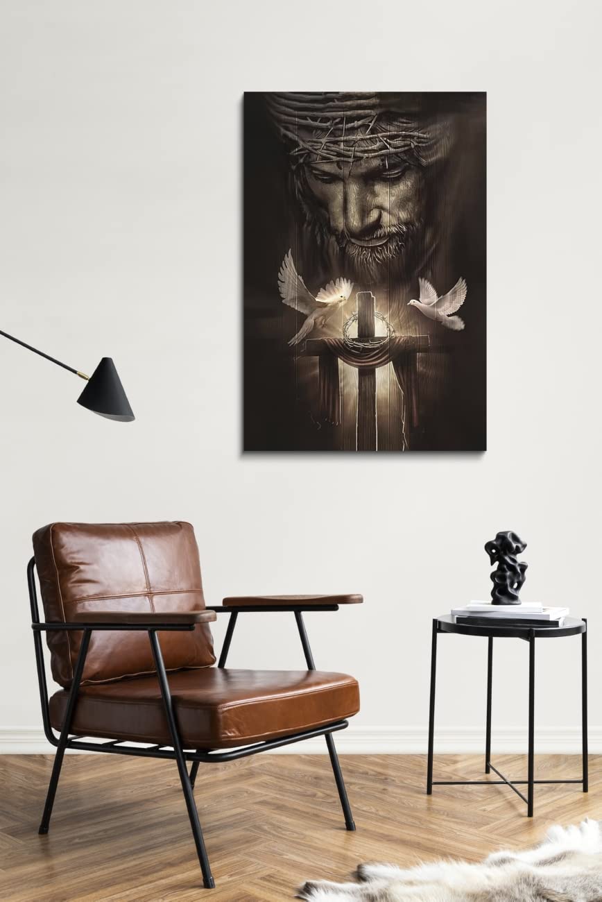 Fchen Art Christian Jesus Lion Canvas Wall Art Jesus And The Cross And The Dove Of Peace Wall Decor Jesus Artwork Christian Wall