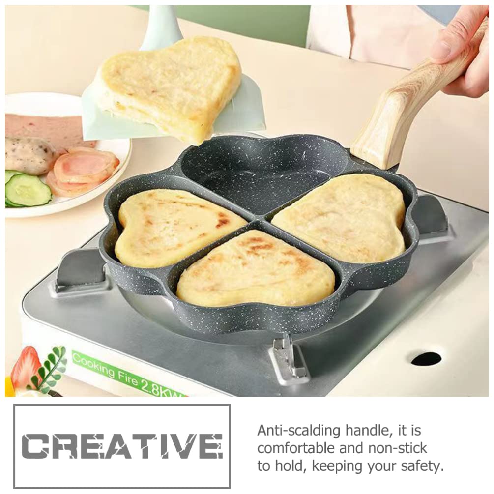 Hemoton Egg Frying Pan Heart Shape Aluminum Omelet Pan Fried Egg Pan Skillet With Wooden Handle Pancake Pan Non Stick Egg Cooker