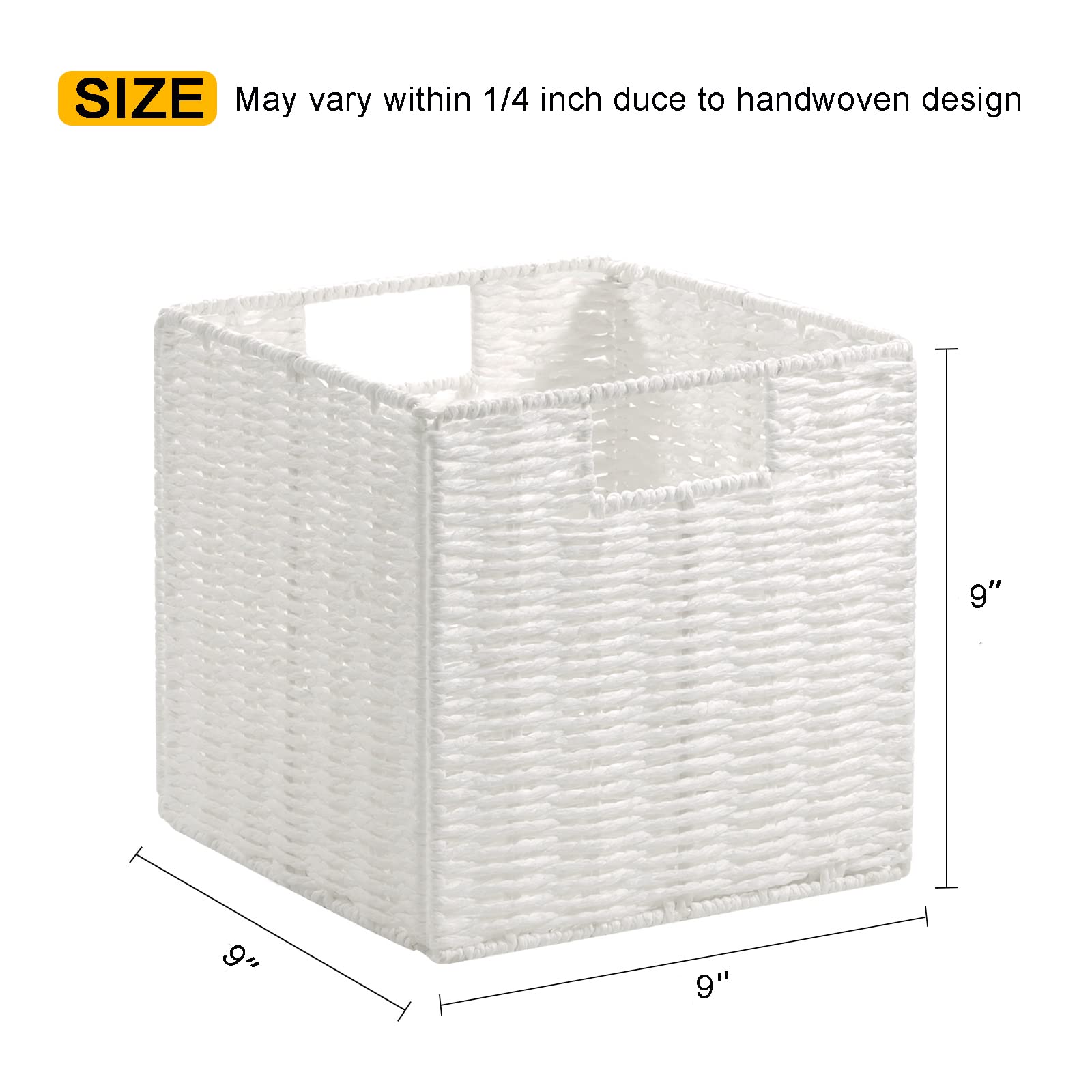 Vagusicc Wicker Storage Baskets, Set Of 2 Hand-Woven Paper Rope Storage Baskets, White Foldable Cube Storage Bins Organizer 9 X
