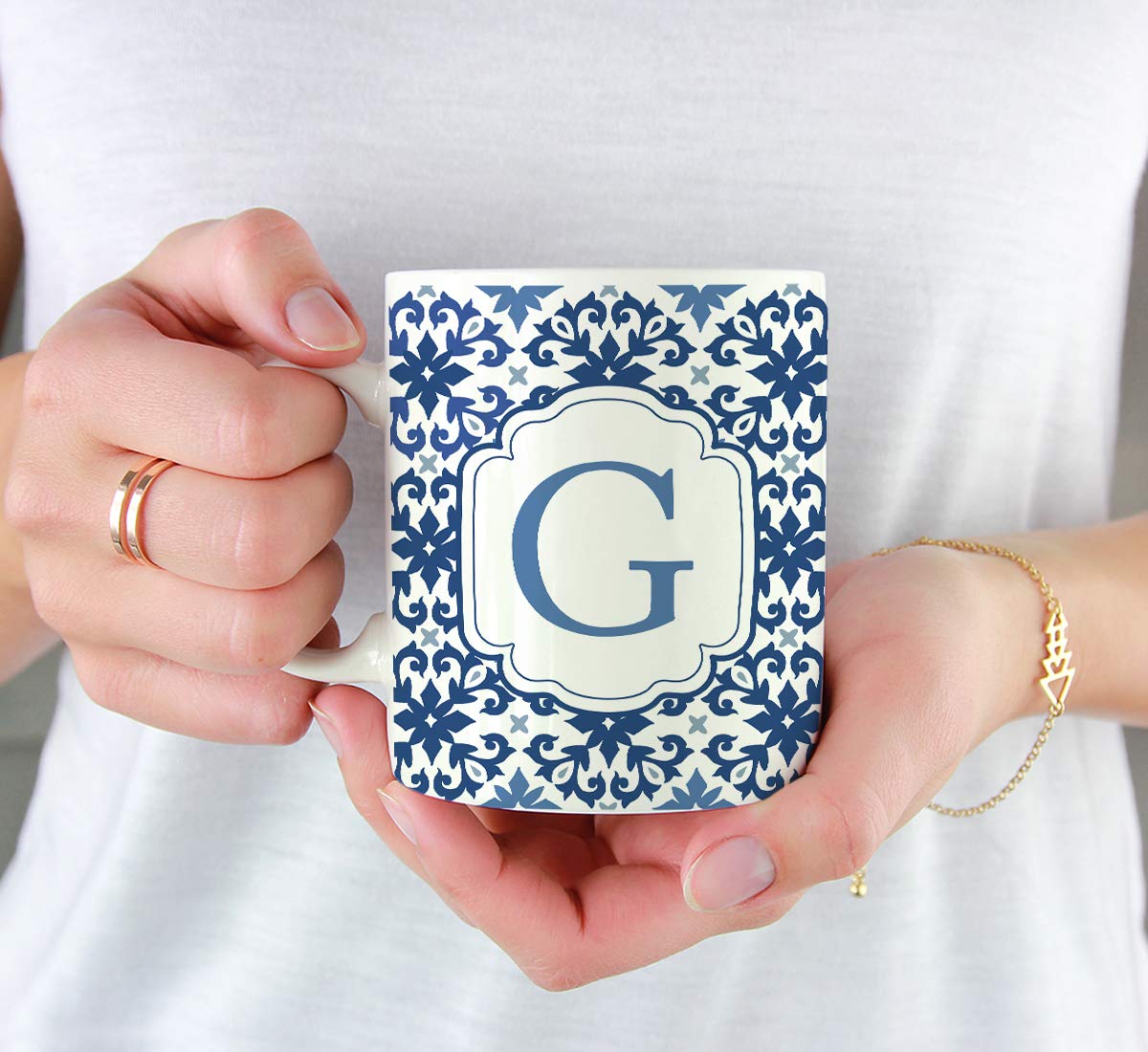 Andaz Press 11oz. Ceramic Coffee Tea Mug Gift, Moroccan Monogram Initial Letter G, 1-Pack, for Her, Birthday Christmas Ideas, Mo