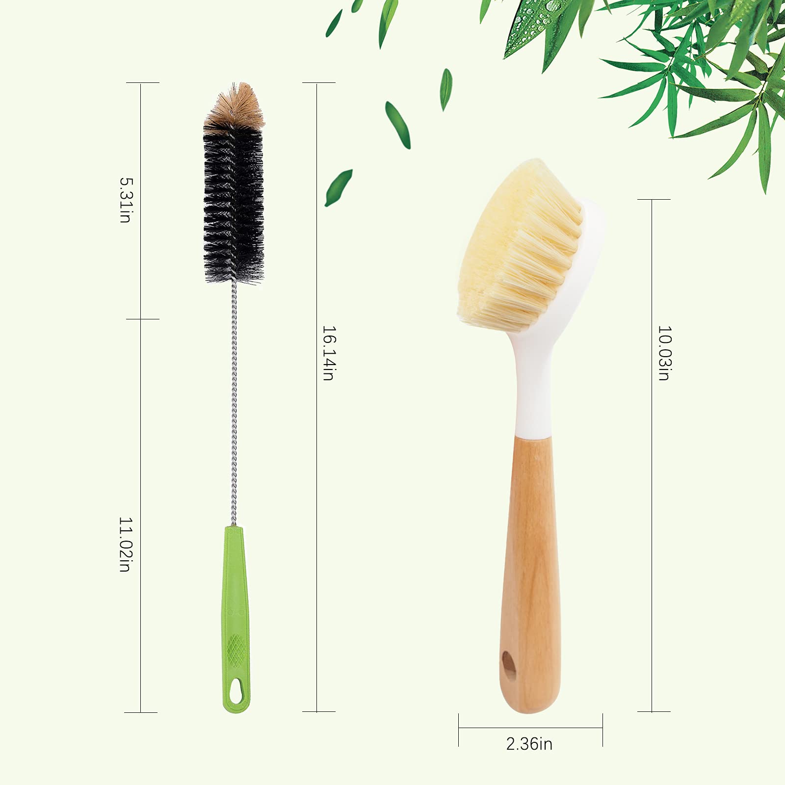 Dish Brush, Bottle Brush And With Bamboo Handle Cleaner Brush-Skillet Scrubber With Tough Nylon Bristles For Scrub Brush For Pan