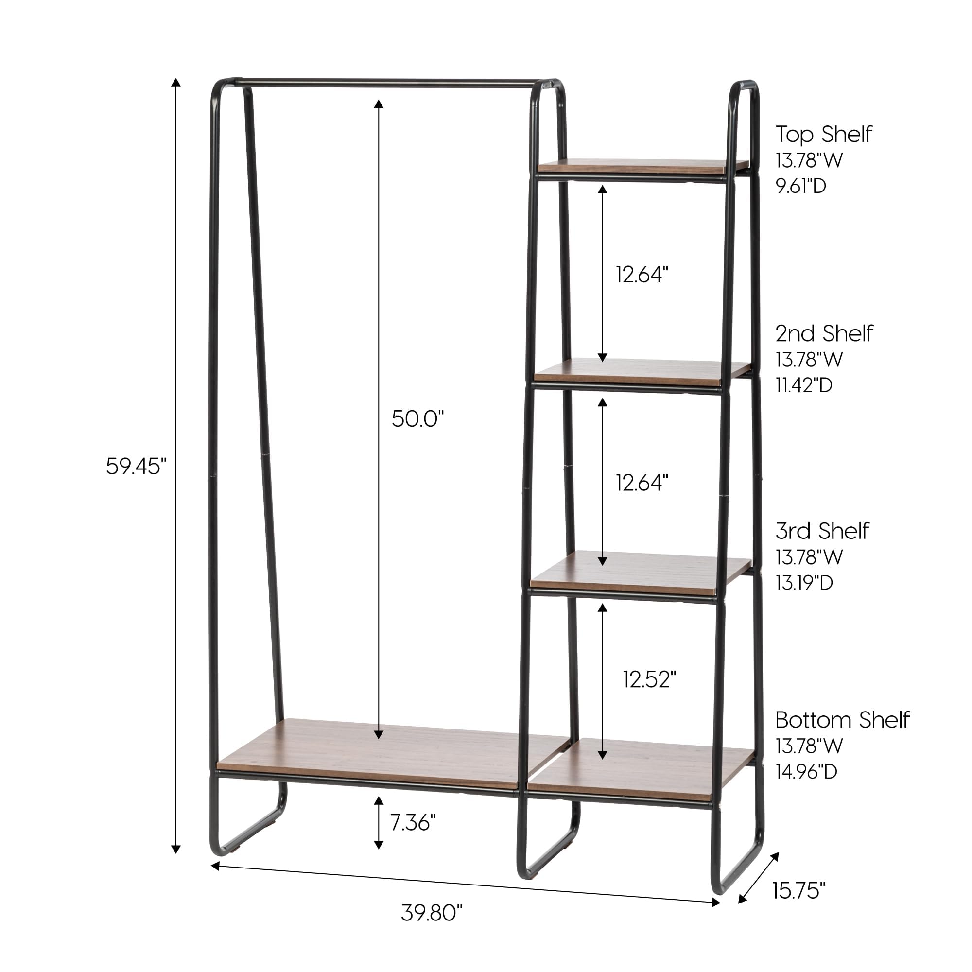 IRIS Metal Garment Rack with Wood Shelves  Black and Dark Brown  PI-B3