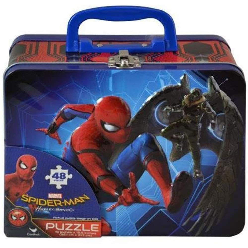 Spiderman Homecoming 48pc Puzzle Inside Lunch Tin Box, 7.5 X 6 X 3, Red, Blue & Multi