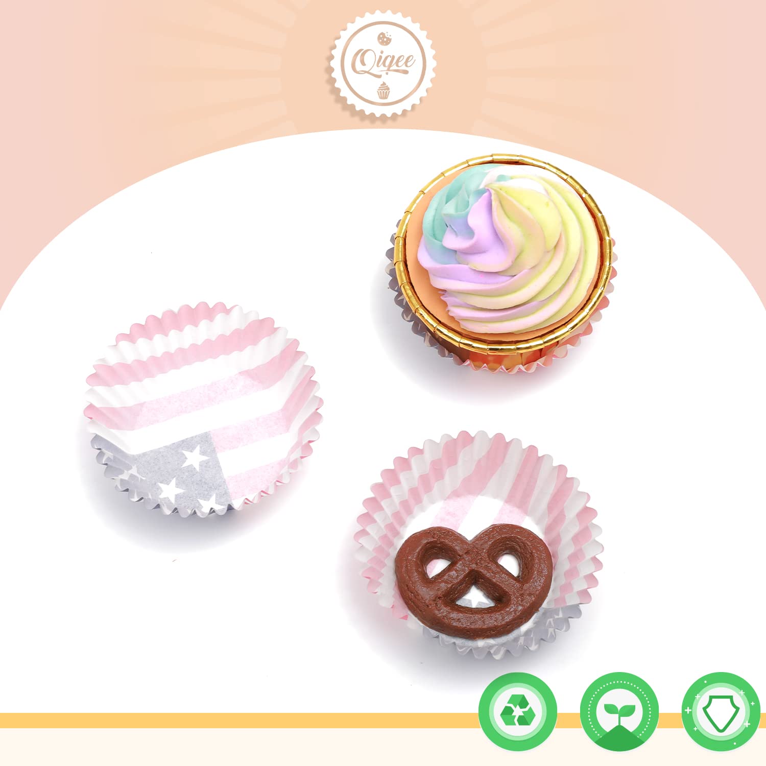 Cupcake Liners Muffin Cupcake Cups 300-Count Food Grade Usa Design Cupcake Papers Baking Cups Cupcake Wrappers Qiqee