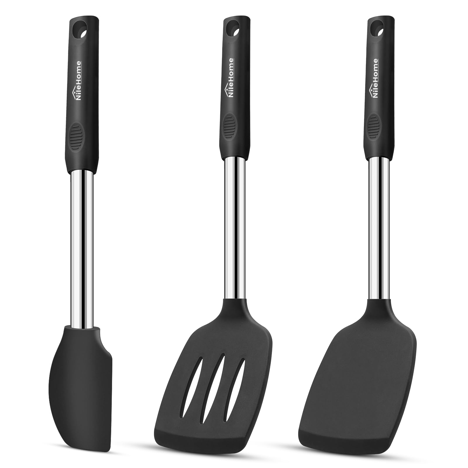 Nilehome Pack Of 3 Spatulas Silicone Heat Resistant, Cooking Utensils Set, Silicone Spatula Bpa Free Cooking Utensils, Ideal Coo