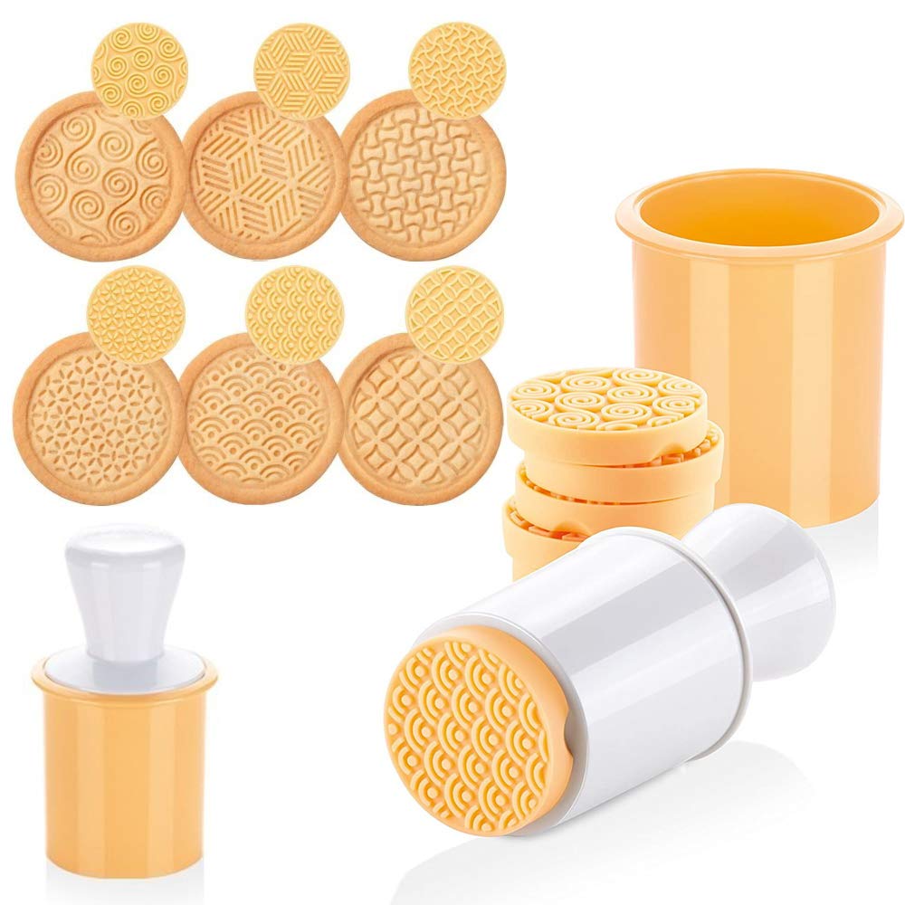 Kaishane Silicone Cookie Stamps Set For Baking - Geo Geometric Figure Cookie Stamps With Handle And 6 Silicone Stamps High Heat