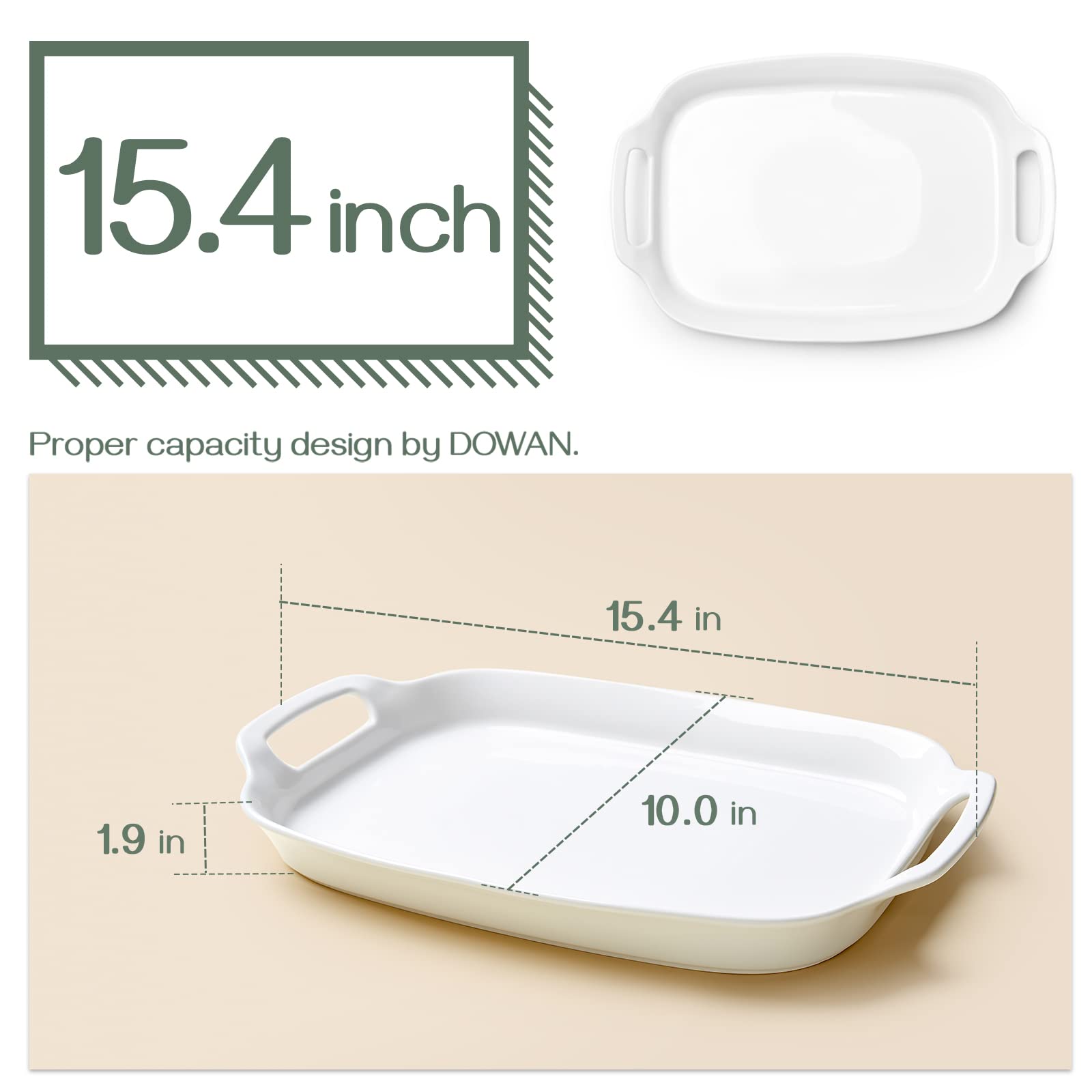 Dowan Serving Tray With Handles, 15.4'' Large Platters For Wedding Decor, Porcelain Serving Dish For Entertaining, White Plates