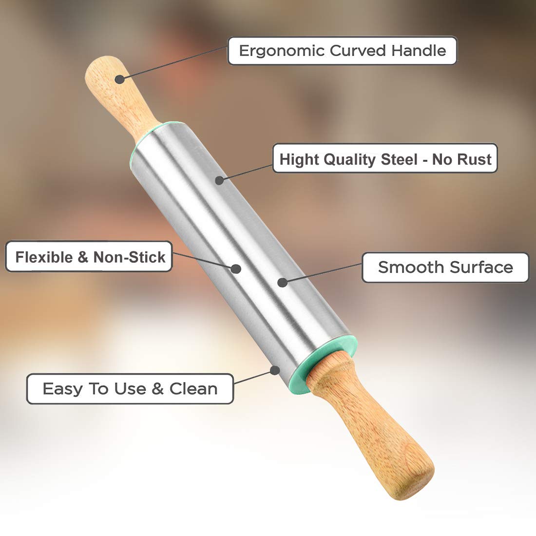 Rolling Pin Nonstick And Silicone Baking Pastry Mat Combo Kit Dough Rollers For Baking Pasta,Cookie Dough,Pastry,Bakery,Pizza