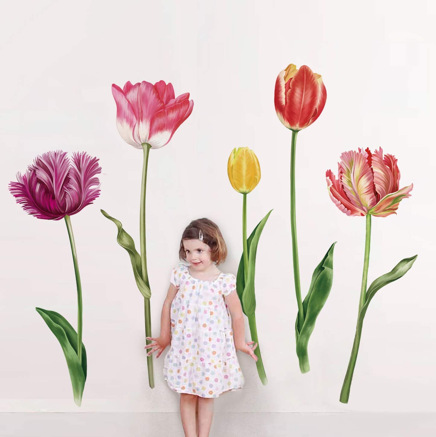 Decalmile 5 Large Tulip Flowers Wall Decals Garden Floral Wall Art Stickers Bedroom Living Room Home Decor Gifts For Mom(H: 37 I