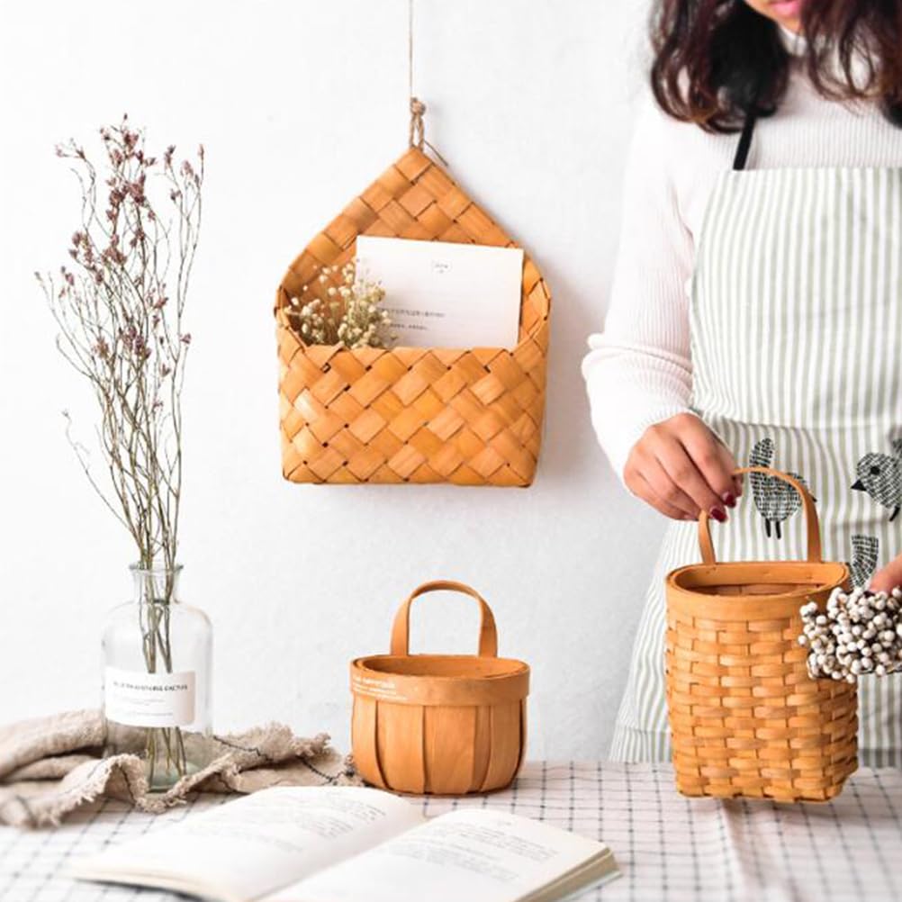 Topbathy Woven Storage Basket Wall Mounted Hanging Basket Wall Hanging Storage Organizer Entryway Mail Letter Holder Wall Decor
