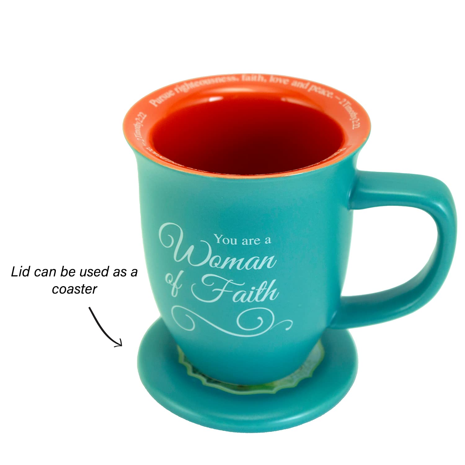Abbey + CA Gift Woman of Faith Mug and Lid/Coaster Set, 14oz Ceramic, Blue, Microwave & Dishwasher Safe, Model 56872