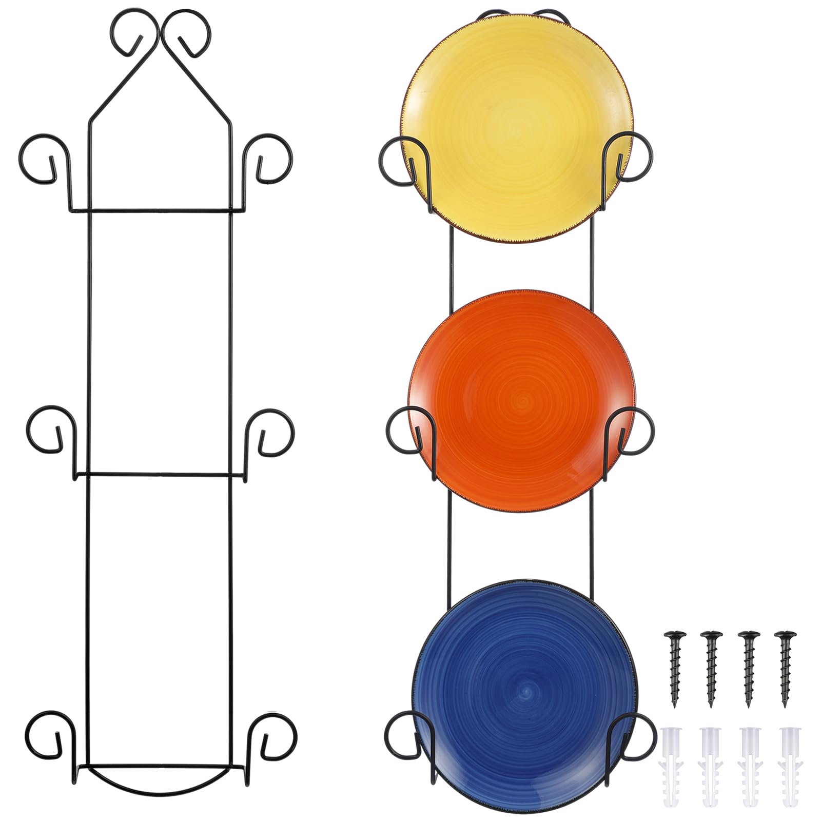 Menkxi 2 Pcs Vertical Plate Hanger Metal Decorative Wall Plate Rack Contains 3 Non Adjustable Brackets Wall Plate Holder 3 Tier 