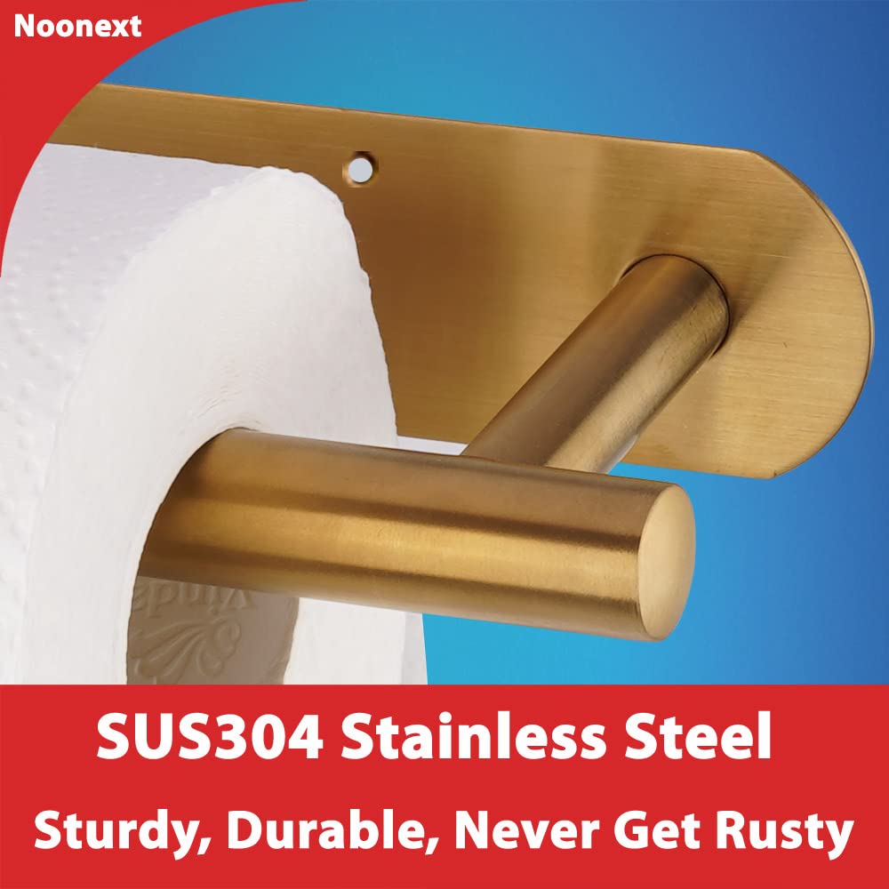 Self Adhesive Paper Towel Holder ?2021 Upgraded?- Under Cabinet Paper Towel Rack for Kitchen  SUS304 Brushed Stainless Steel  12 Inch Bar - Fits All Roll Sizes  No Drilling (Gold)