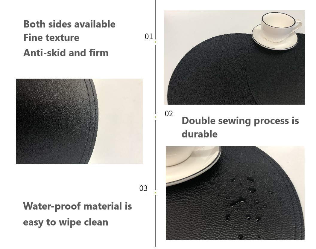 Faux Leather Round Placemats And Coasters, Disko Table Mats And Drink Spills Coasters, Easy To Clean, Double Stitched For Kitche