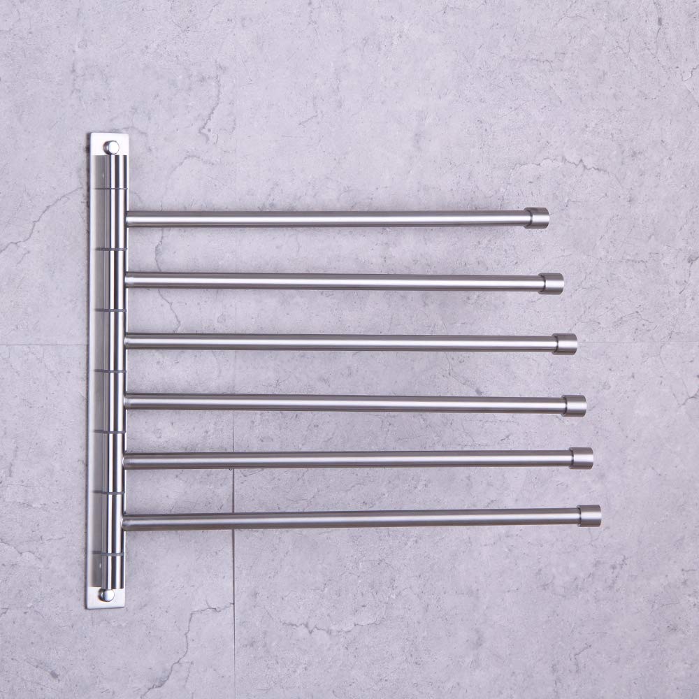 GERZWY Bathroom Swing Arm Towel Bars Wall Mount Bath Towel Rack with 6 Arms Hanger Towel Holder Organizer Brushed Stainless Steel