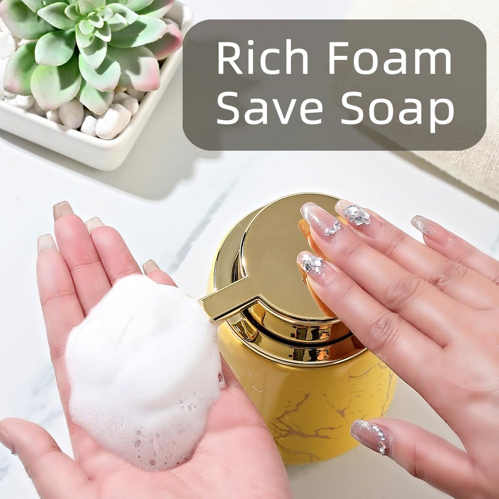 Marble Foam Soap Dispenser For Bathroom, Chic Ceramic Bottle, Gold Soap Dispenser Pump (Green)