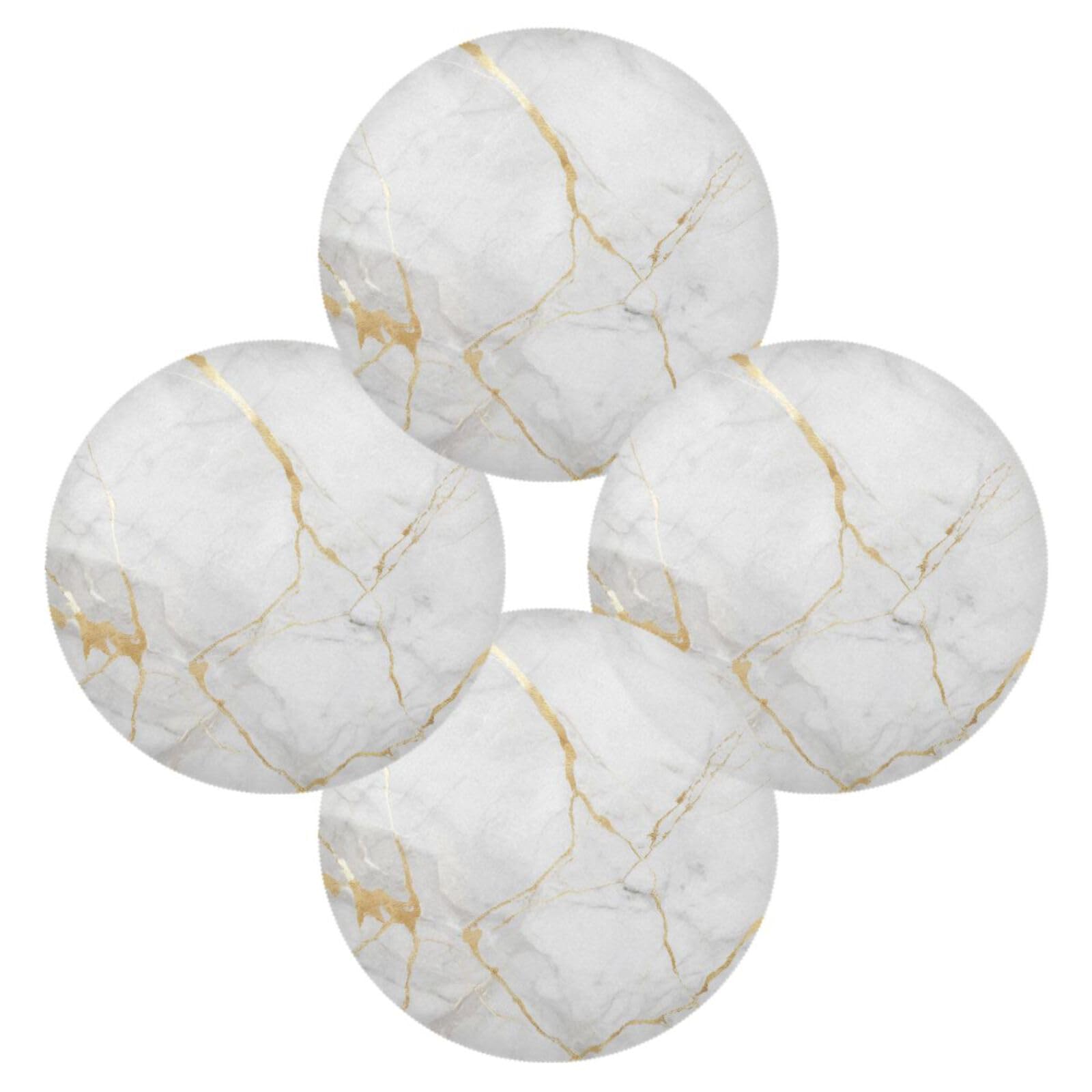 Attx Golden Marble Texture Round Placemats For Dining Table, Circle Placemats, Place Mats For Kitchen Table Set For 4