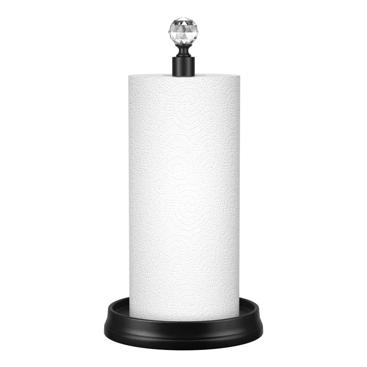 Kasunto Paper Towel Holder (With Crystal Head) Steel Paper Towel Holder Countertop,Black Paper Towel Holder For Kitchen Countert