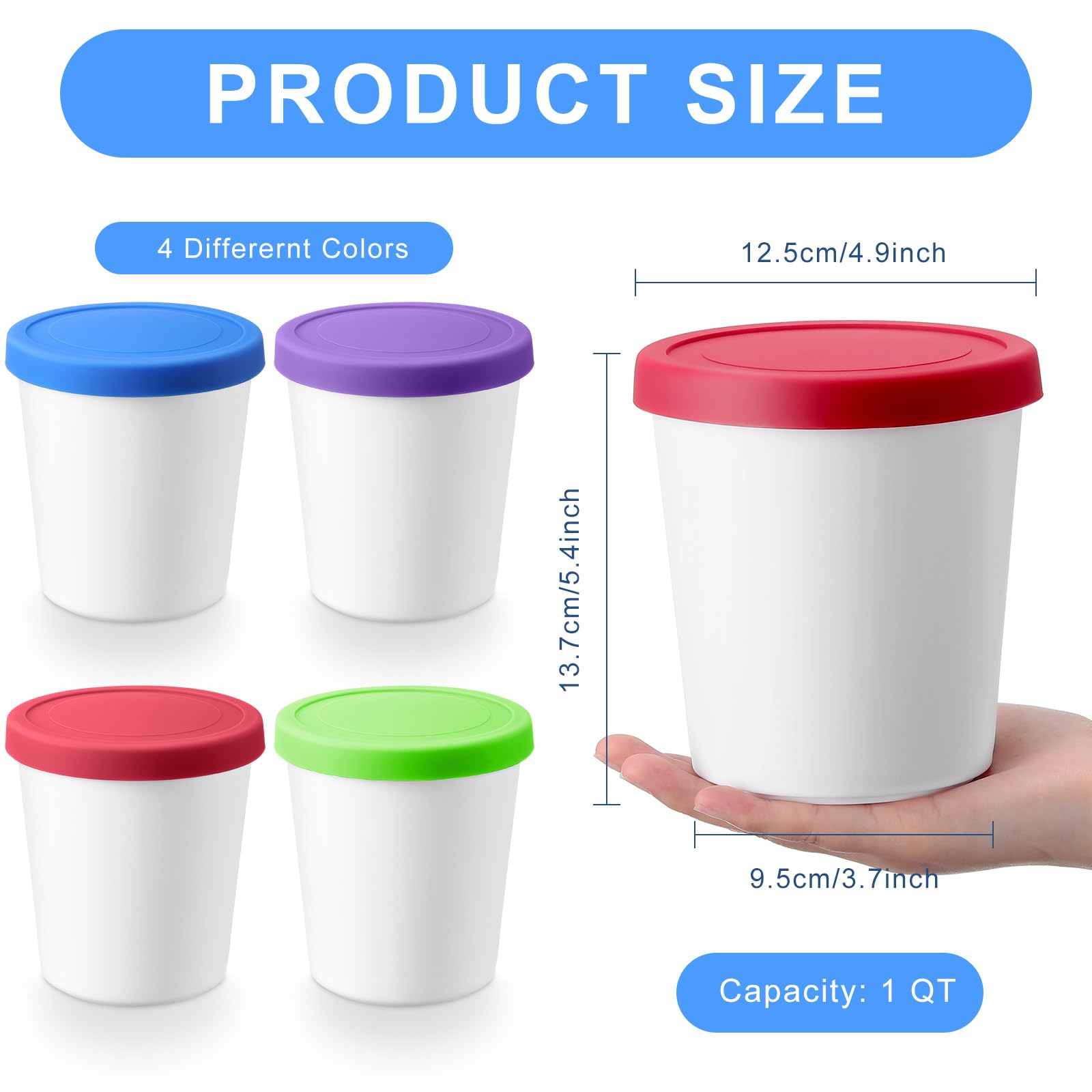 Uiifan 4 Pcs 1 Qt Ice Cream Containers For Homemade Ice Cream Reusable Ice Cream Storage Containers With Silicone Lids For Freez