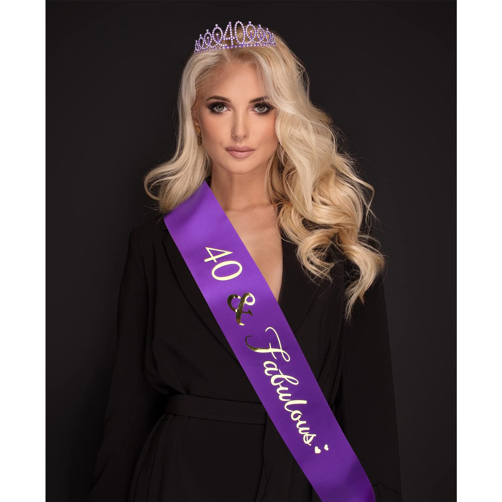Purple 40Th Birthday Gifts Women, 40Th Purple Birthday Decorations Women, 40Th Birthday Sash, 40Th Birthday Tiara, 40Th Birthday