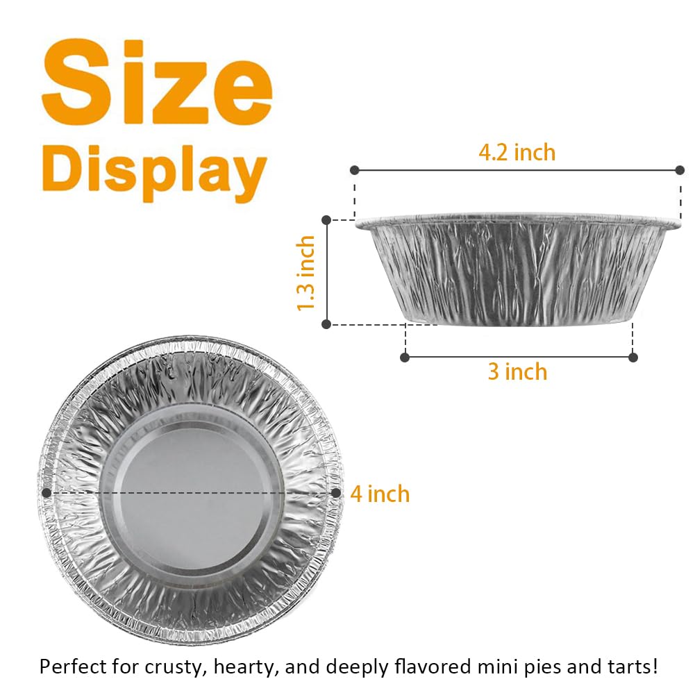 Loyudeqiu 4 Inch Aluminum Foil Mini Pie Pans 50Pcs - Disposable Small Mini Pie Tins Pot Pie Tins For Bakeries, Cafes, Restaurant