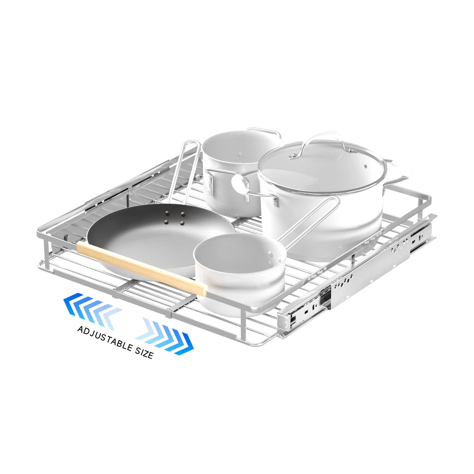 Pull Out Cabinet Organizer, 17.1~28W x 22.5D Expandable Pull Out Shelves for Kitchen Cabinets, Heavy Duty Metal Slide Out Pant