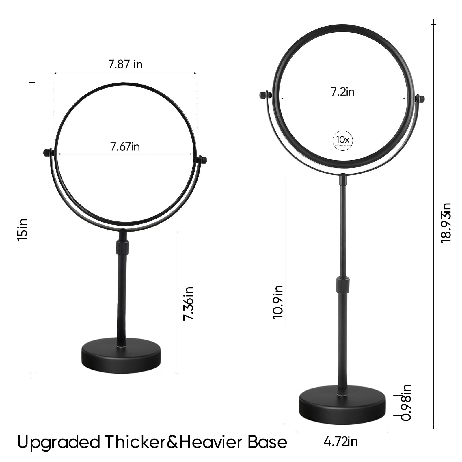 Nicesail 21 Inch Tall Makeup Mirror With 10X Magnification, 8 Inch Magnifying Mirror Tabletop With Pedestal, Height Adjustable B