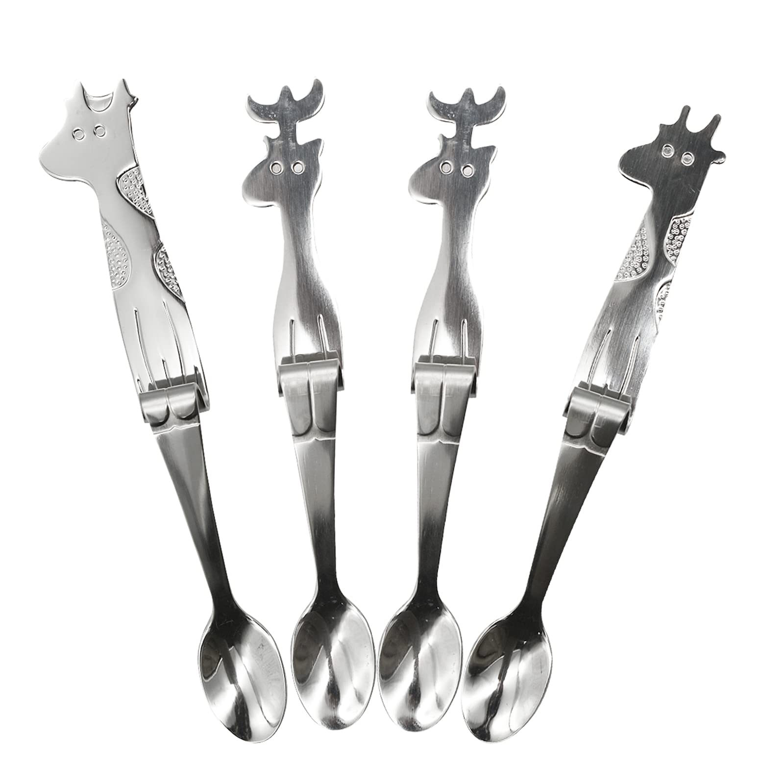 Pinenjoy 4Pcs Giraffe Hanging Cup Spoon 18/10(304) Stainless Steel Ice Cream Scoop For Mixing Drink Tea Coffee Dessert (Daddy Gi