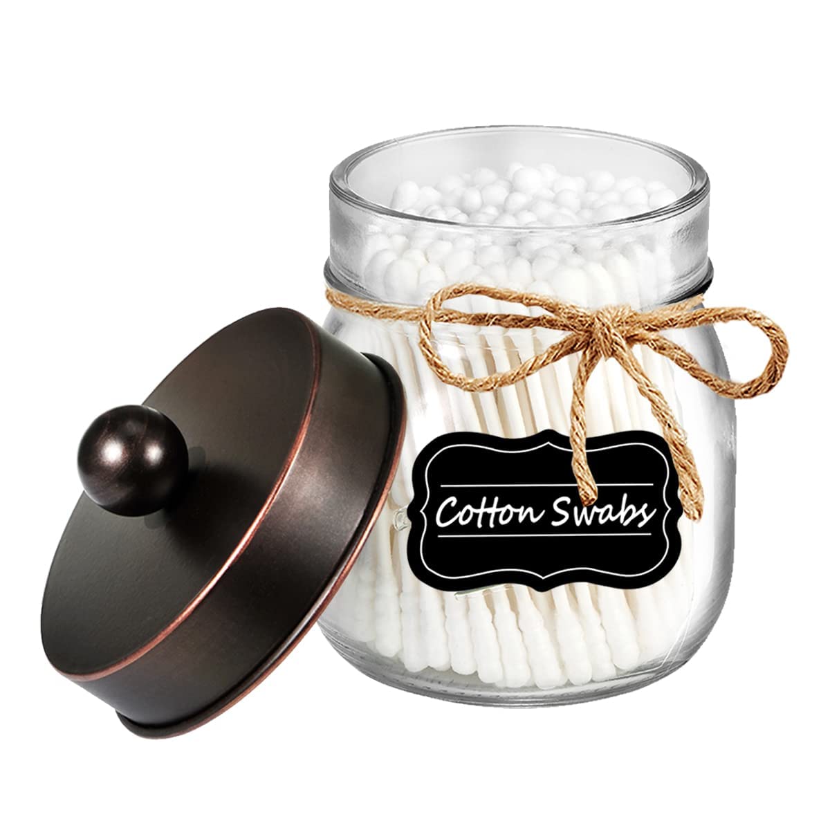 Amolliar Mason Jar Bathroom Storage Organizer -Oil Rubbed Bronze- Rustic Farmhouse Decor Bathroom Accessories - Qtip Holder Disp