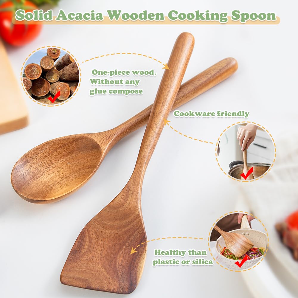 Wooden Cooking Spoon Utensils, 2Pcs, Spoons Spatulas Set For Kitchen Cooking, Wood Scraper For Frying Scraping And Mixing, Nonst