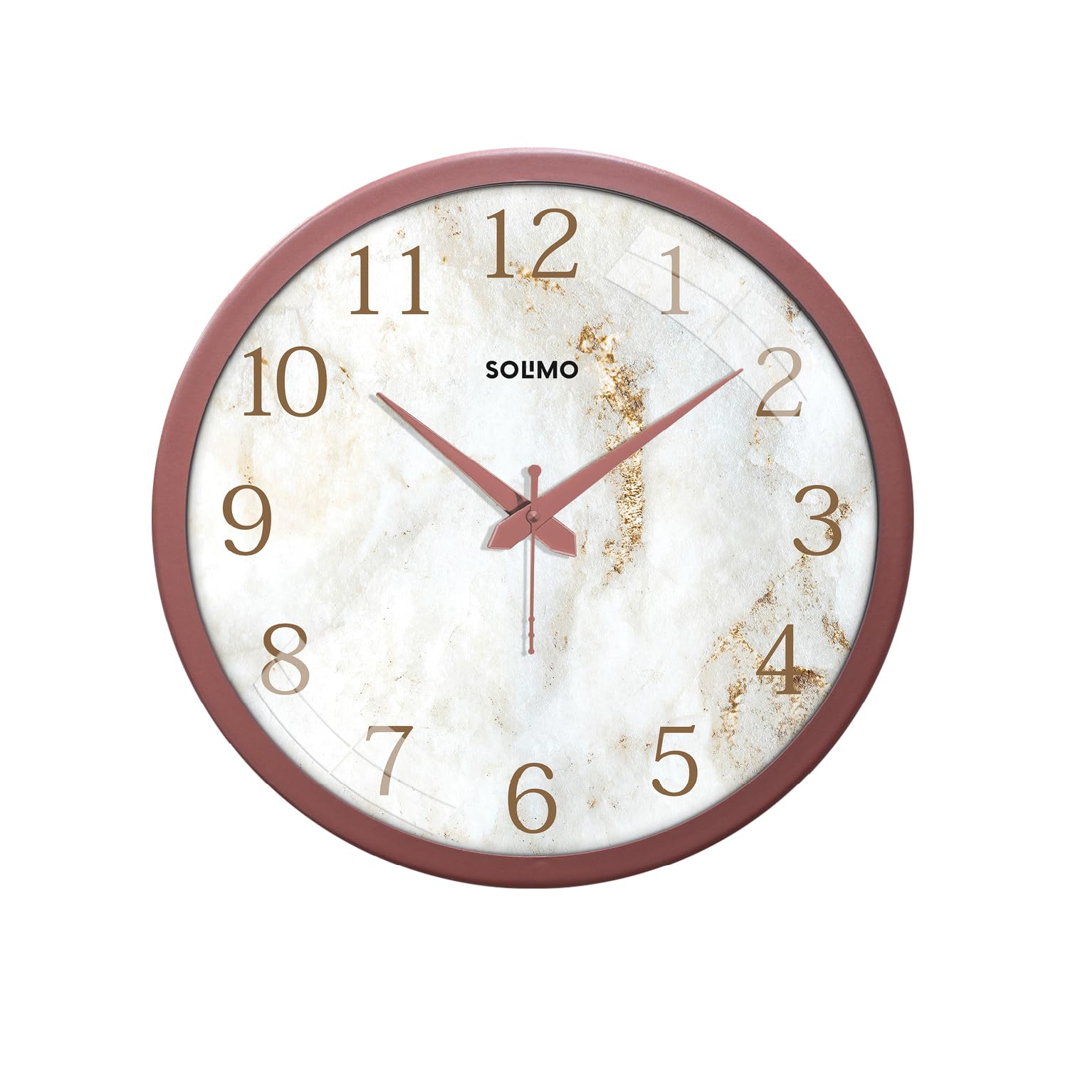 Amazon Brand - Solimo 12-Inch Marble Dial Fascinate Plastic Analog Wall Clock (Silent Movement, Copper Color Frame)