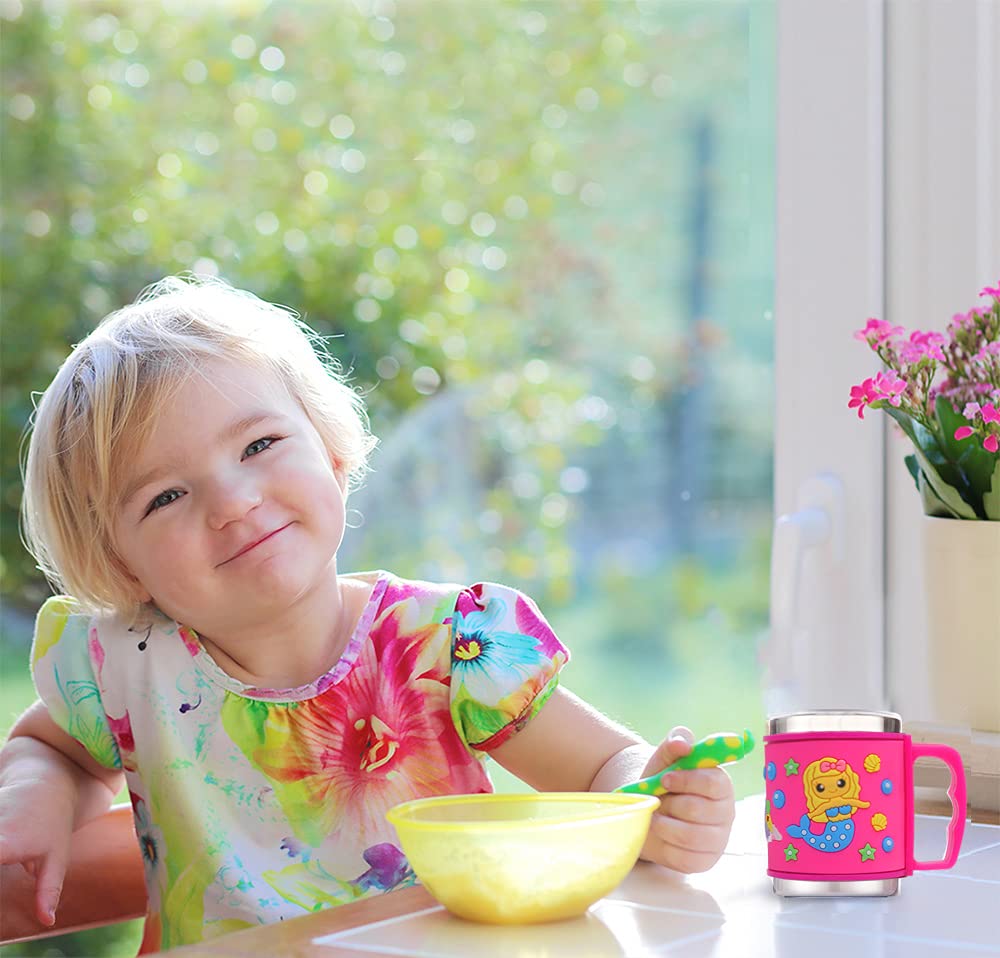 F-32 12 Oz Kids Stainless Steel Mermaid 3D Mug With 2 Pack Slider Closure Lids - Eco-Friendly - Bpa Free Signature Collection (M