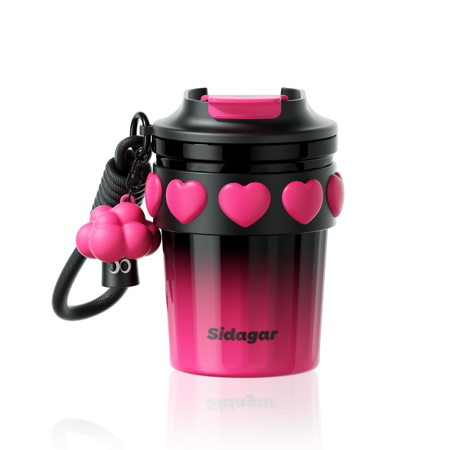 Sidagar 12 oz Insulated Coffee Tumbler with Lid, Cute Travel Mug, Black