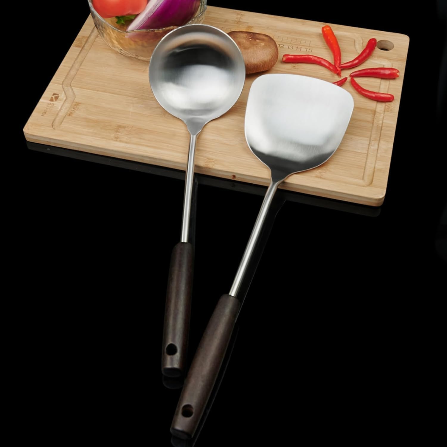 Homeara Wok Spatulas 14.7 Inch, Spatulas Stainless Steel With Wooden Handle, Wok Spatula For Kitchen Use, Cooking Utensils For W