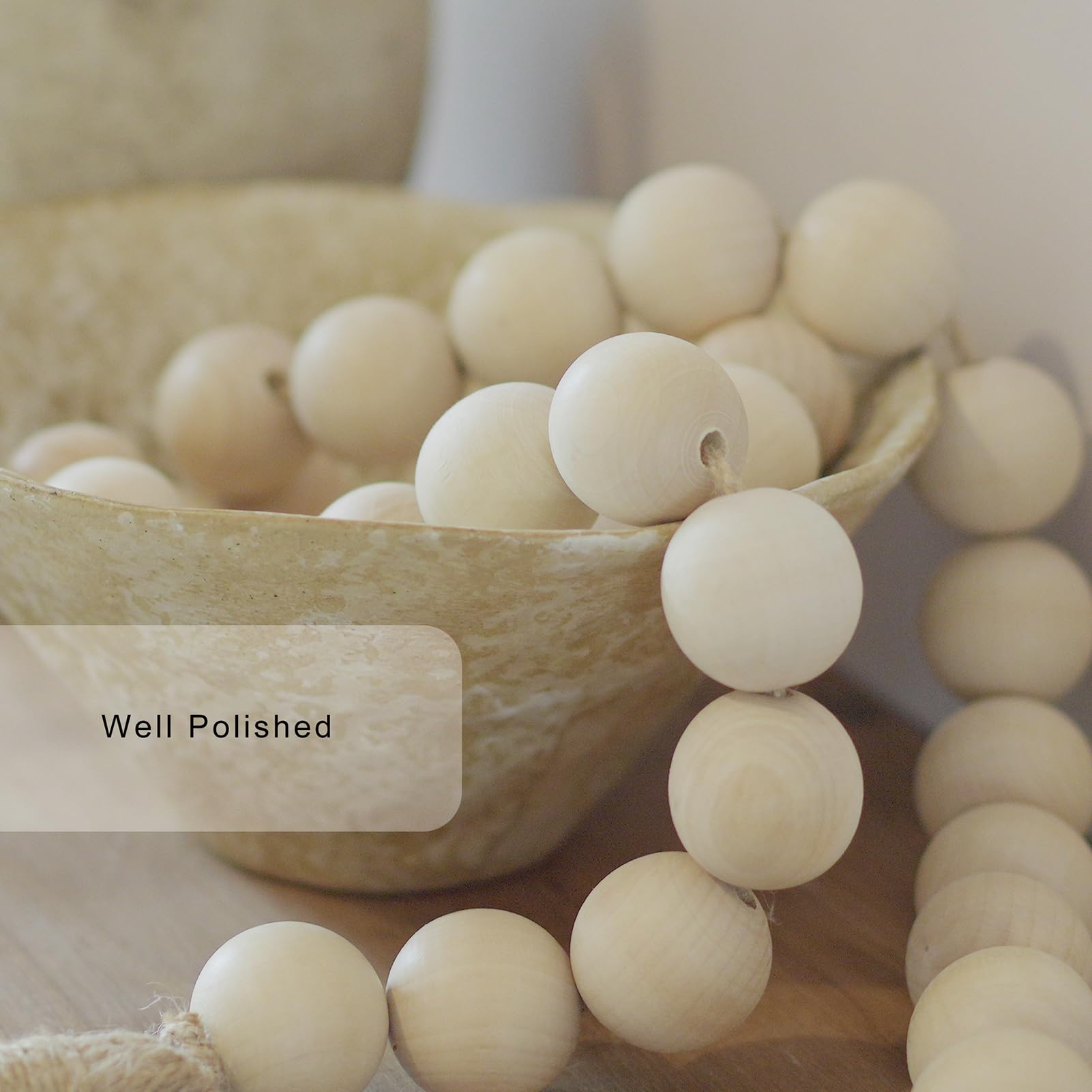 RUIRUICO Extra Large Wood Bead Garland with 1.6 Diameter Wood Beads, Wooden Beads Garland with Tassels, Decorative Beads, Farmho
