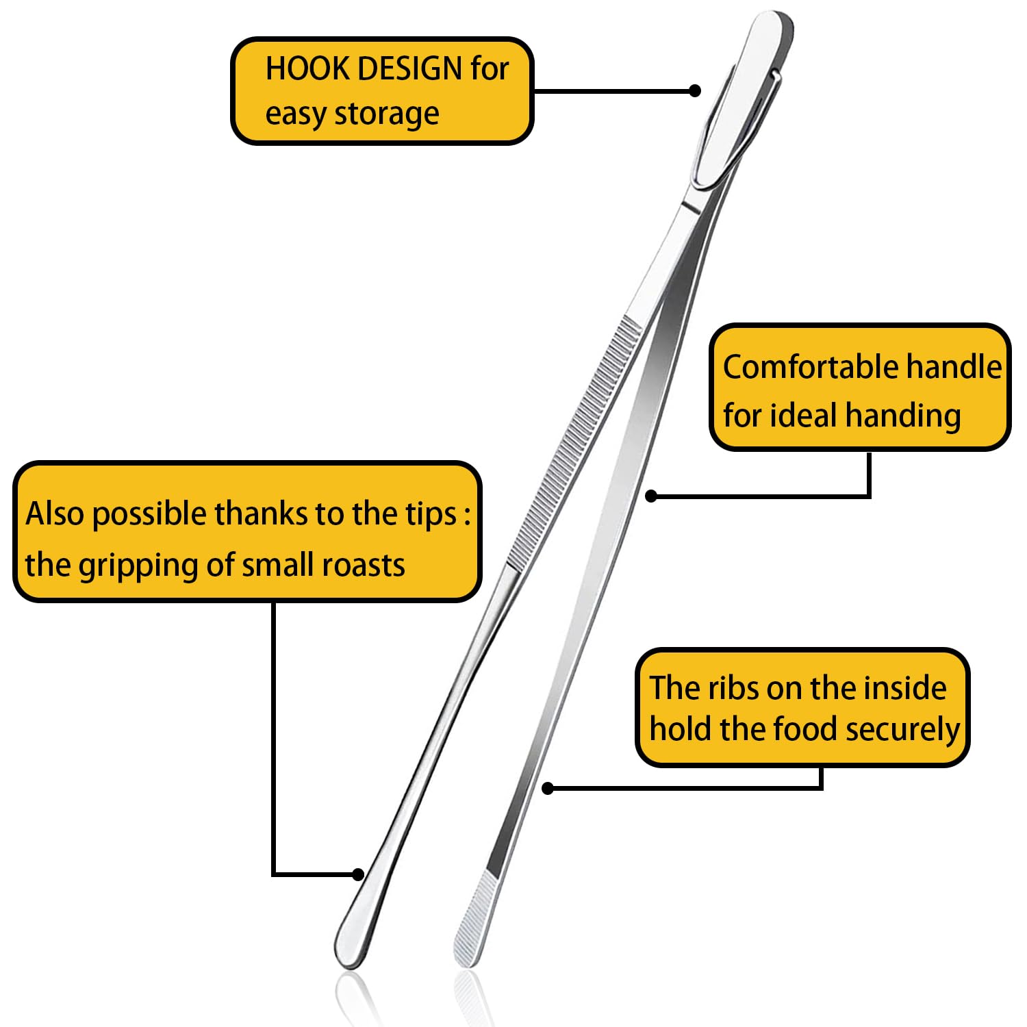 Jetkong 2 Pieces Long Food Tweezers Kitchen Tweezer Tong Chopsticks Tongs Stainless Steel Kitchen Cooking Forceps