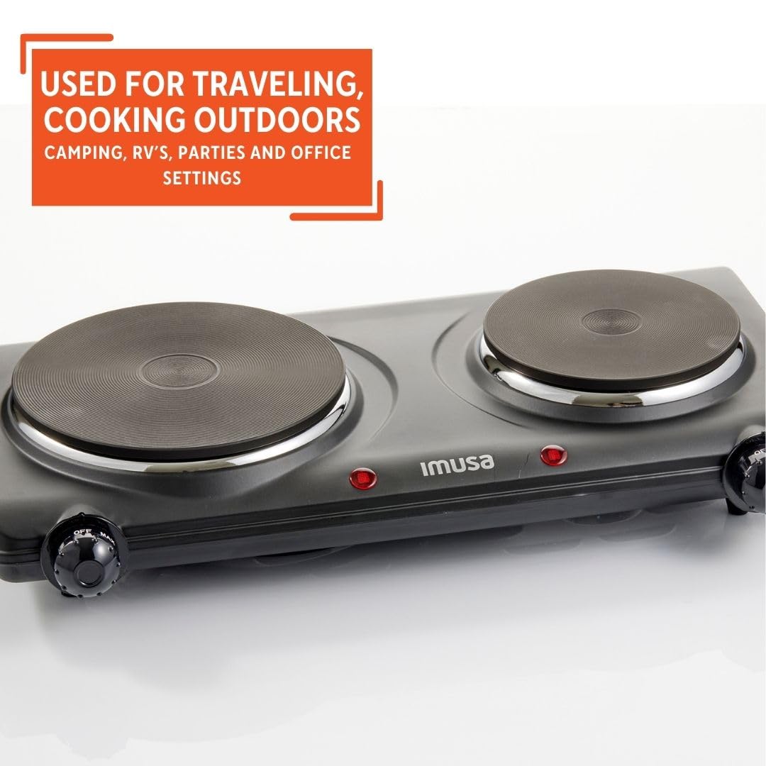 Imusa Double Electric Hot Plate With Cast Iron Plate For Cooking Or Heating, Electric Burner