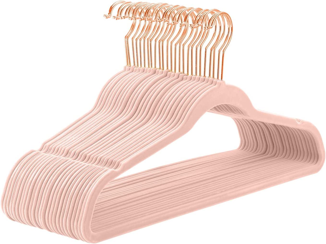 Mizgi Premium Velvet Hangers (60 Pack) Heavy Duty - Non Slip Felt Hangers - Blush Pink - Rose Gold 360 Degree Swivel Hooks,Space