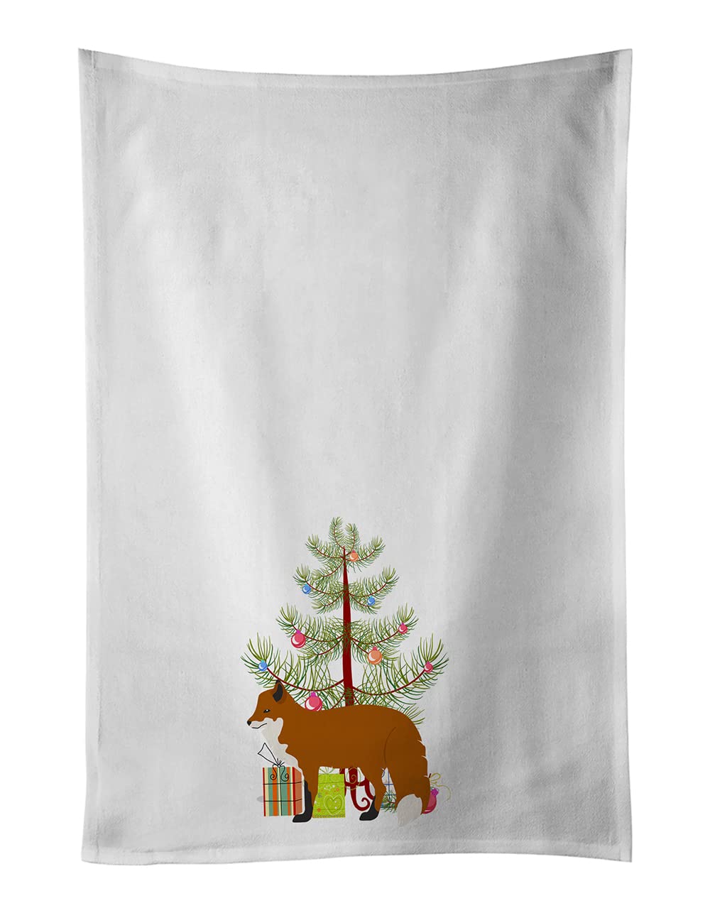 Red Fox Christmas White Kitchen Towel Set of 2