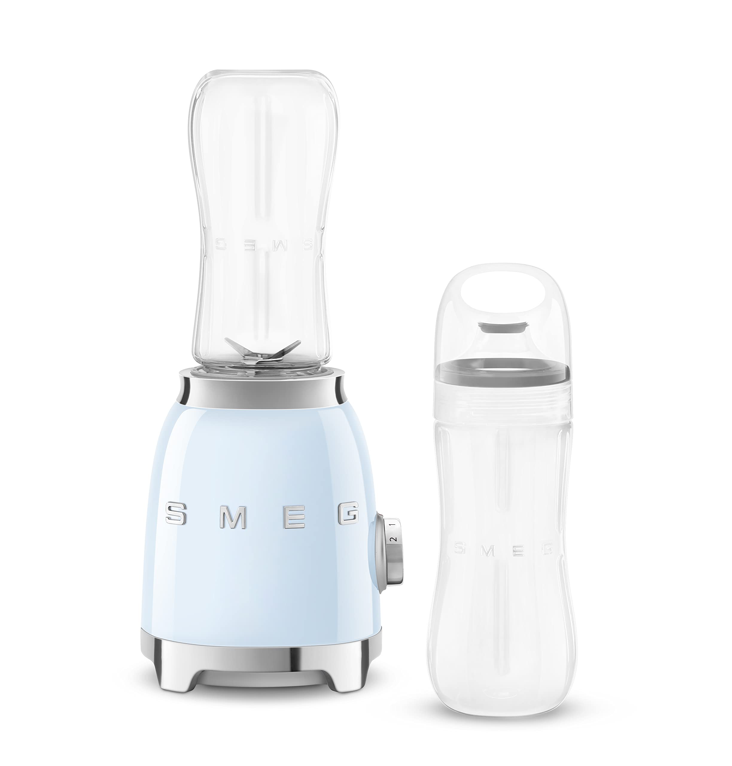 SMEG 50s Retro Style Personal Blender with Backlit Knob and Two 600 ML BPA Free bottles PBF01PBUS Pastel Blue