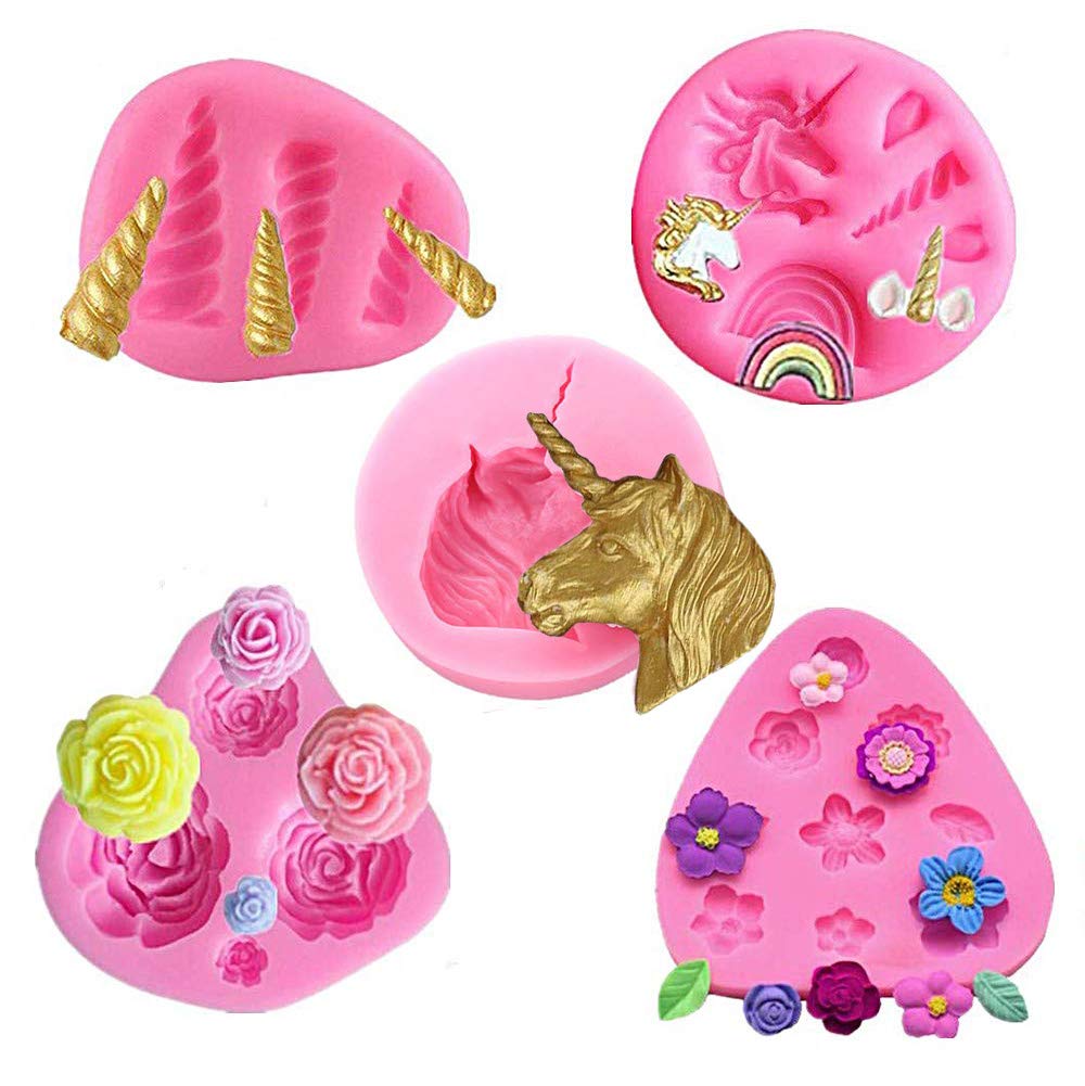 Unicorn Cupcake Topper Decoration Molds Set - Moldfun Unicorn Head, Horn, Ears And Rainbow Silicone Mould For Fondant Gum Paste