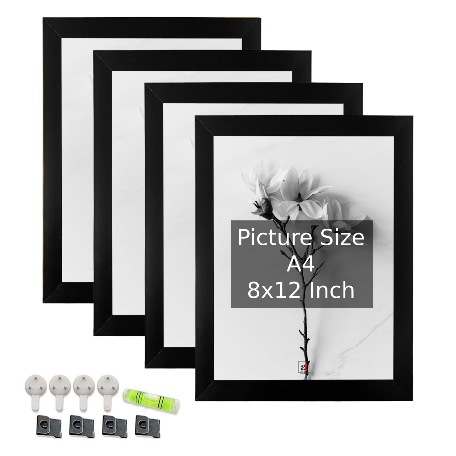 Art Street A4 Size Certificate, Document Photo Frames Set Of 4 For Home Decoration, Living Room Office Decoration (Black, Size: 