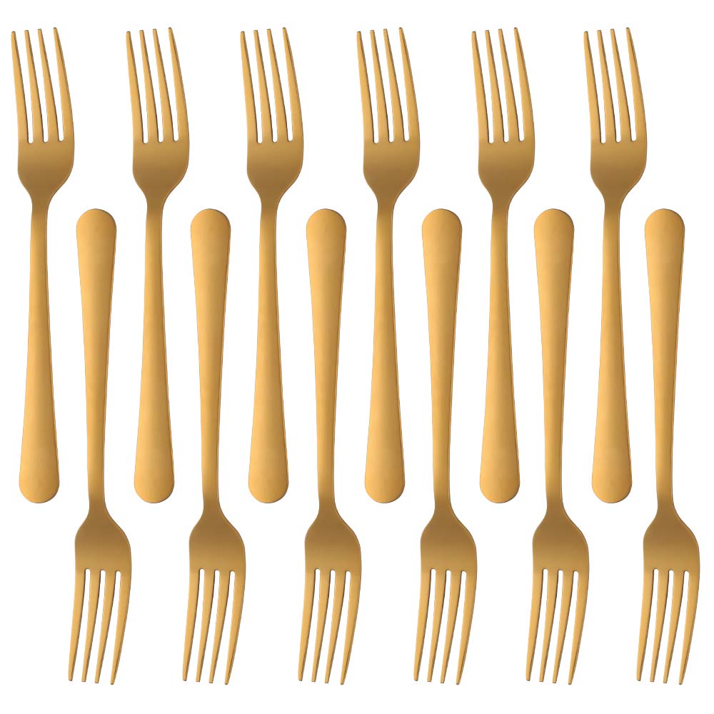 Dinner Forks Stainless Steel 12Pcs Flatware Sets, Mingyu Gold Flatware Forks Use For Family/Restaurant/Wedding/Party