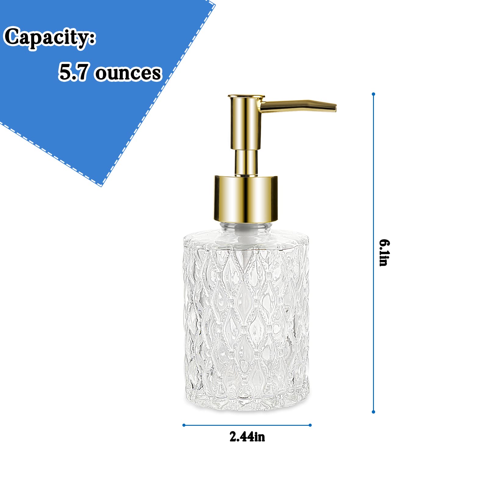 Retyion Multipurpose Soap Dispenser Easy To Clean Glass Soap Pump Dispenser Ideal For Bath And Bathroom (Gold)