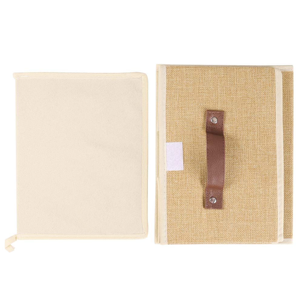 Lucky Monet 2 Pack Linen Fabric Foldable Storage Bin Set Collapsible Storage Box Cube Closet Organizer with Lid & Faux Leather Handle  10 x8 x7  (Khaki)