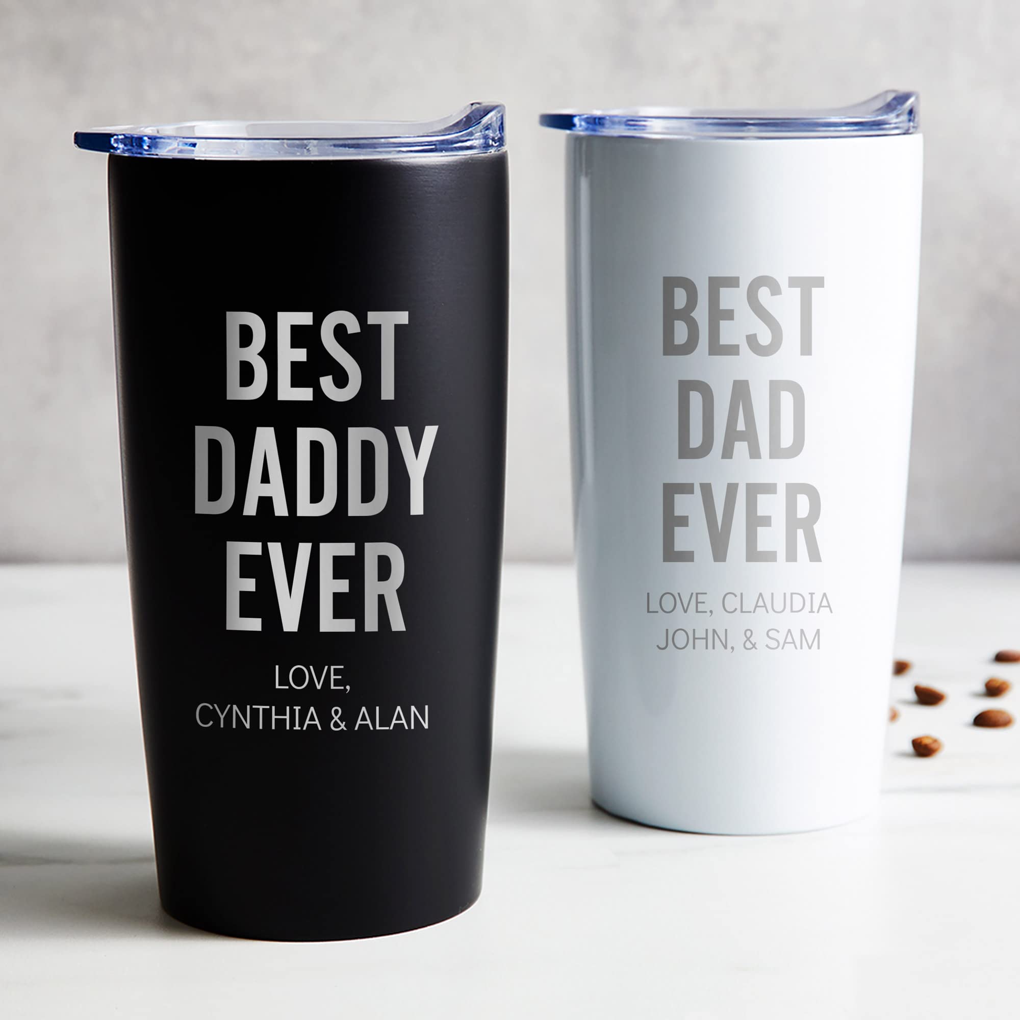 Lifetime Creations Engraved Personalized Best Dad Ever Tumbler (Matte Black) - 20 Oz Coffee Travel Mug For Dad With Kids Names,