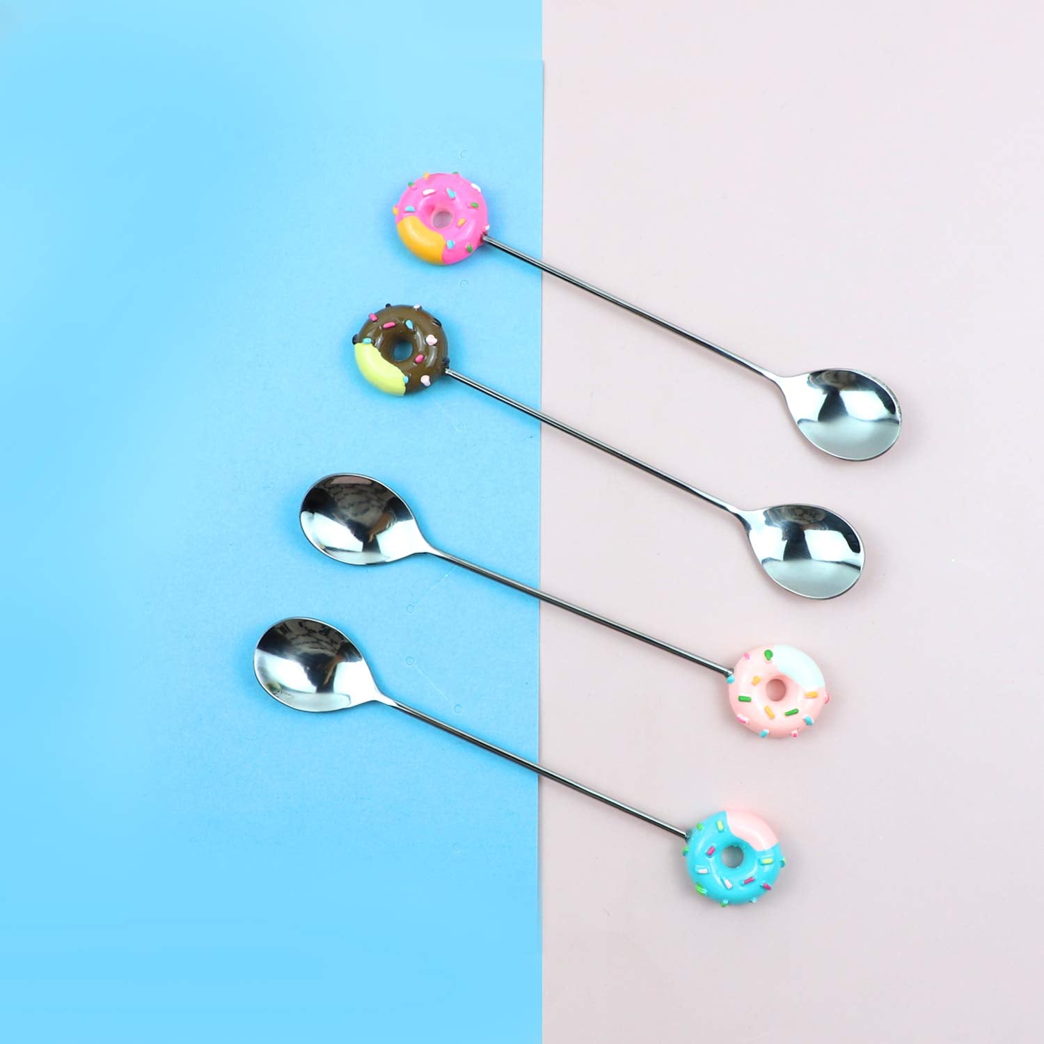 Auear, 4 Pack Stirring Spoons Cute Doughnut Coffee Spoon Stainless Steel Little Teaspoons Mini Donut Dessert Ice Cream Tea Sugar